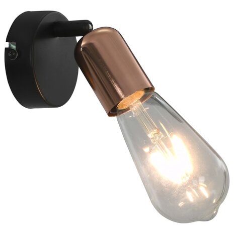 Spotlights 2 st E27 zwart en koper