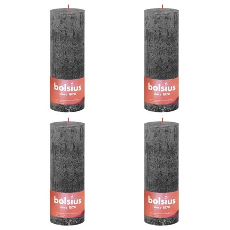 Stompkaarsen Shine 4 st rustiek 190x68 mm stormgrijs
