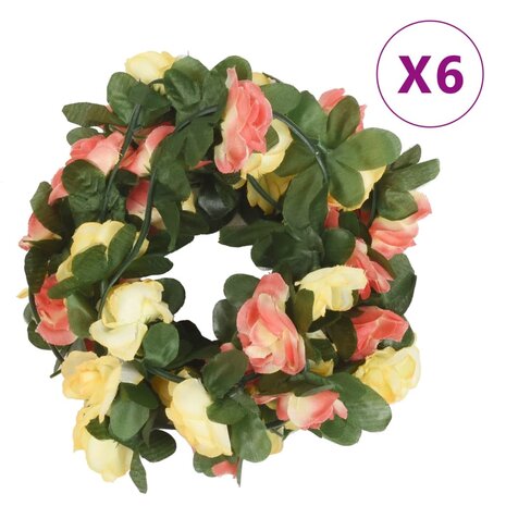 Kerstslingers met bloemen 6 st 250 cm lente zonsondergang rood