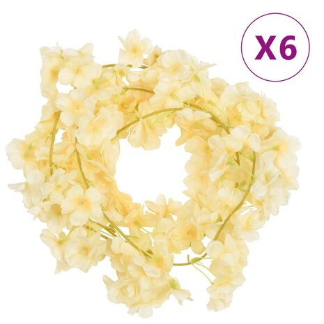 Kerstslingers met bloemen 6 st 180 cm champagnekleurig