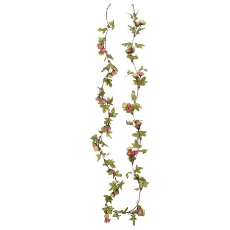 Kerstslingers met bloemen 6 st 215 cm roze
