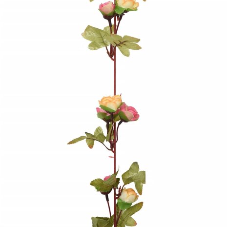 Kerstslingers met bloemen 6 st 215 cm roze