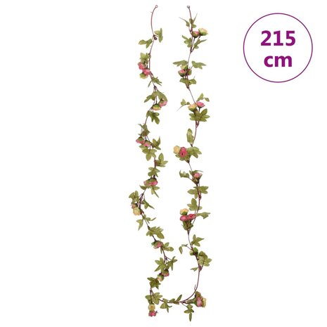 Kerstslingers met bloemen 6 st 215 cm roze