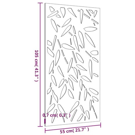 Wanddecoratie tuin bamboebladontwerp 105x55 cm cortenstaal