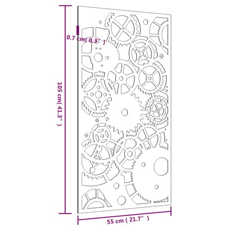 Wanddecoratie tuin tandwielontwerp 105x55 cm cortenstaal