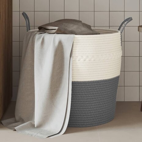 Opbergmand Ø 43x38 cm katoen grijs en wit