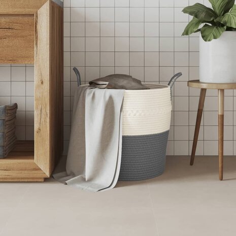 Opbergmand Ø 43x38 cm katoen grijs en wit