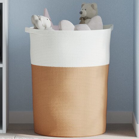 Opbergmand Ø 49x65 cm katoen bruin en wit