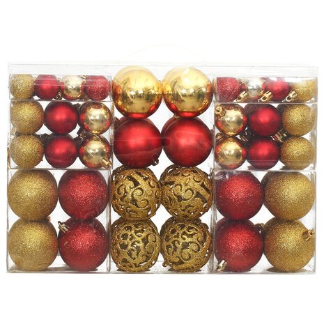Kerstballen 100 st 3/4/6 cm goudkleurig en wijnrood
