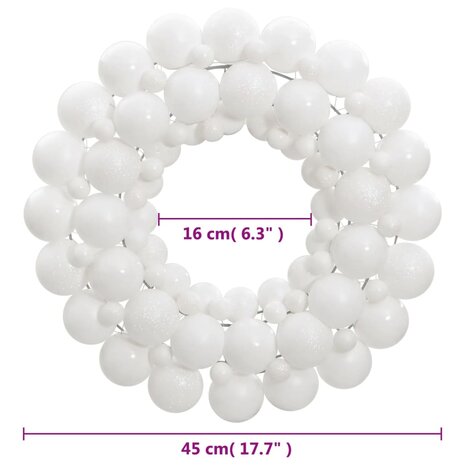 Kerstkrans 45 cm polystyreen wit