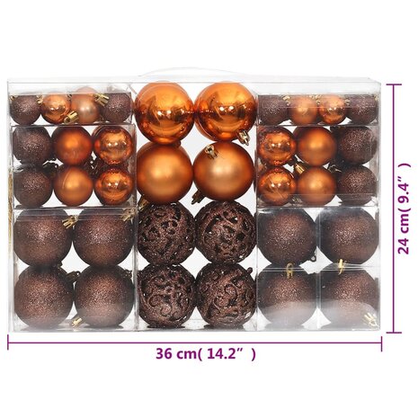 Kerstballen 100 st 3/4/6 cm bruin