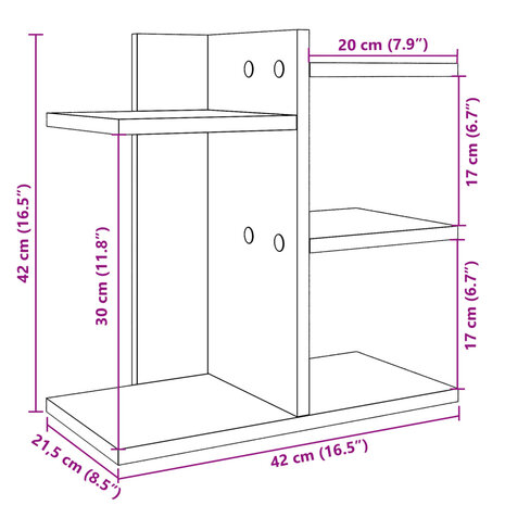 Bureau organiser 42x21,5x42 cm bewerkt hout gerookt eikenkleur
