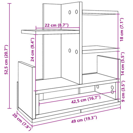 Bureau organiser 49x20x52,5 cm bewerkt hout zwart