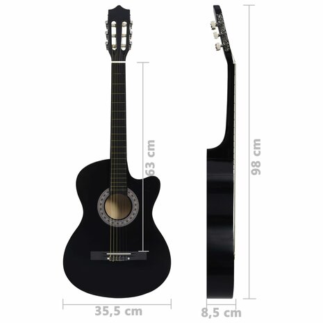 Gitaar cutaway met 6 snaren western klassiek 38&quot; zwart