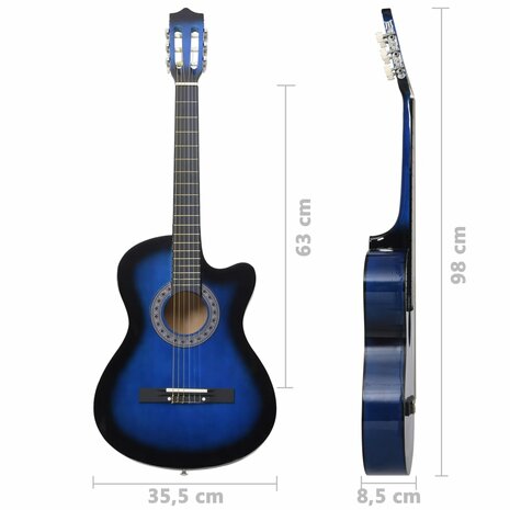 Gitaar cutaway met 6 snaren western klassiek 38&quot; getint blauw