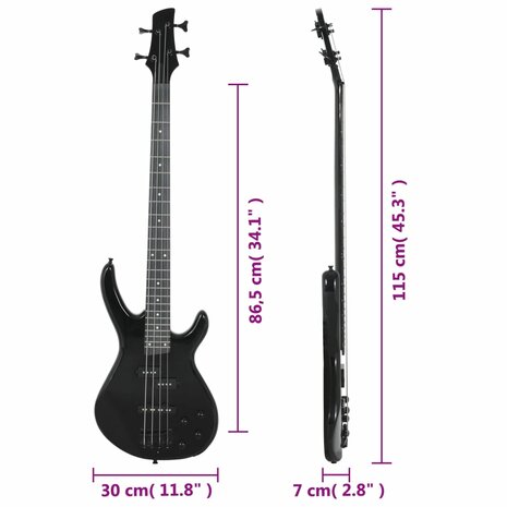 Basgitaar voor beginners elektrisch met tas 4/4 46&quot; zwart