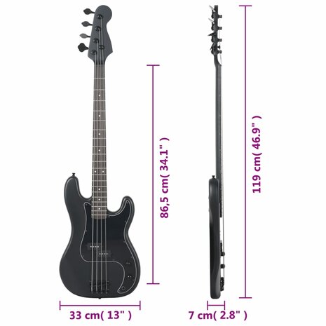 Basgitaar voor beginners elektrisch met tas 4/4 46&quot; zwart