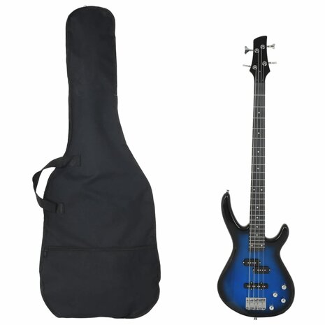 Basgitaar voor beginners elektrisch met tas 4/4 46&quot; blauw zwart