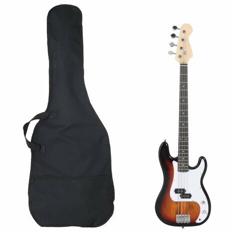 Basgitaar voor beginners elektrisch met tas 4/4 46&quot; bruin wit