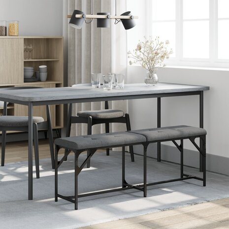 Eetkamerbank 124x32x45 cm staal en stof donkergrijs