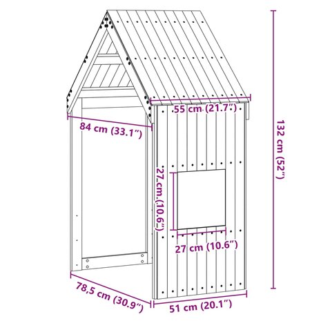 Kinderbedhuisje 55x84x132 cm massief grenenhout wasbruin