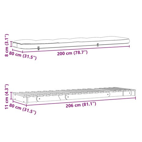 Futon slaapbank met matras 80x206x11 cm geïmpregneerd hout