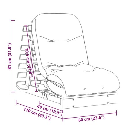 Futon slaapbank met matras 60x206x11 cm grenenhout wasbruin
