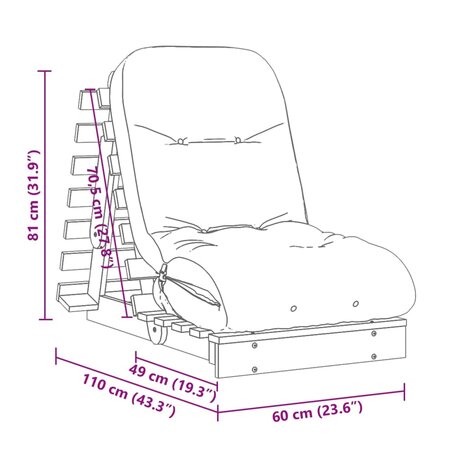 Futon slaapbank met matras 60x206x11 cm geïmpregneerd hout