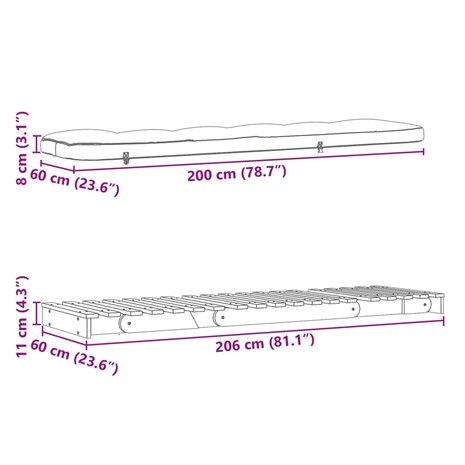 Futon slaapbank met matras 60x206x11 cm geïmpregneerd hout