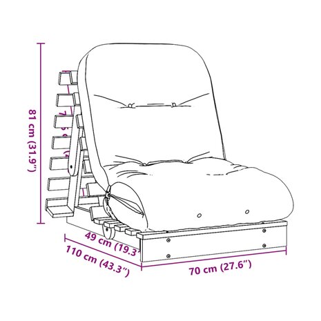 Futon slaapbank met matras 70x206x11 cm massief grenenhout
