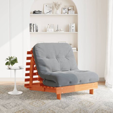 Futon slaapbank met matras 80x206x11 cm grenenhout wasbruin