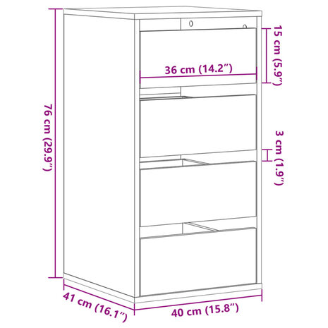 Ladekast 40x41x76 cm bewerkt hout gerookt eikenkleurig