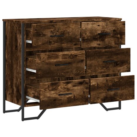 Ladekast 91x35,5x74,5 cm bewerkt hout gerookt eikenkleurig