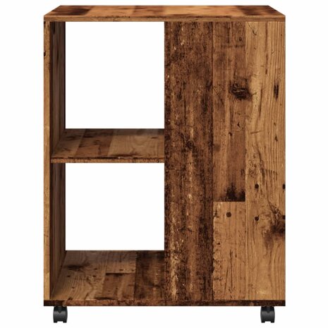 Bijzettafel met wieltjes 55x60x78 cm bewerkt hout oud houtkleur