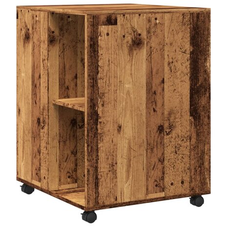 Bijzettafel met wieltjes 55x60x78 cm bewerkt hout oud houtkleur