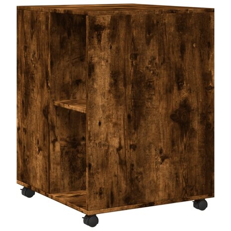 Bijzettafel met wieltjes 55x60x78 cm hout gerookt eikenkleurig