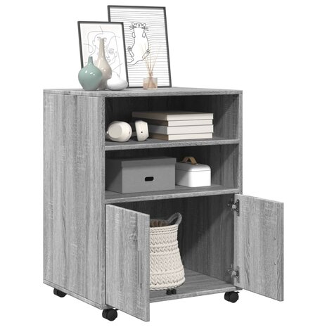 Rolkast 60x48x81 cm bewerkt hout grijs sonoma eikenkleurig