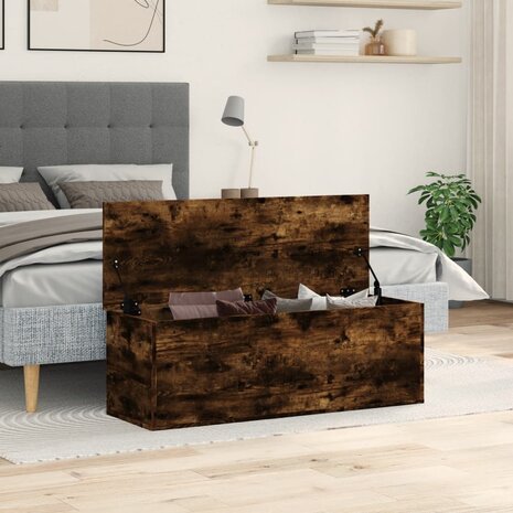 Opbergbox 102x35x35 cm bewerkt hout gerookt eikenkleurig