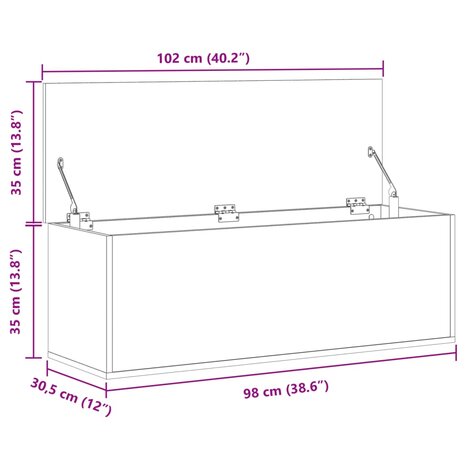 Opbergbox 102x35x35 cm bewerkt hout gerookt eikenkleurig