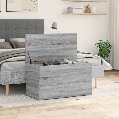 Opbergkist 84x42x46 cm bewerkt hout grijs sonoma eikenkleurig