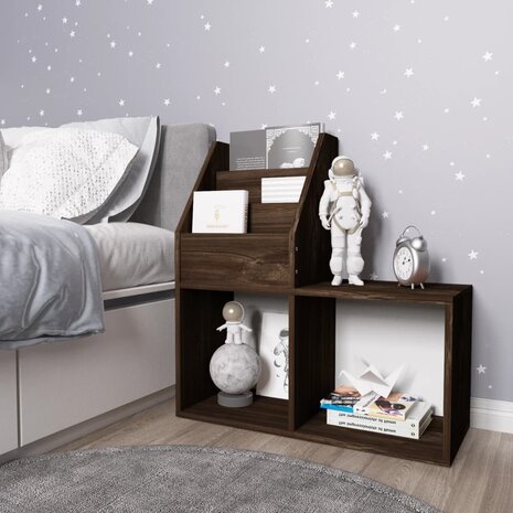 Kindertijdschriftenrek 71x30x78,5 cm bewerkt hout gerookt eiken
