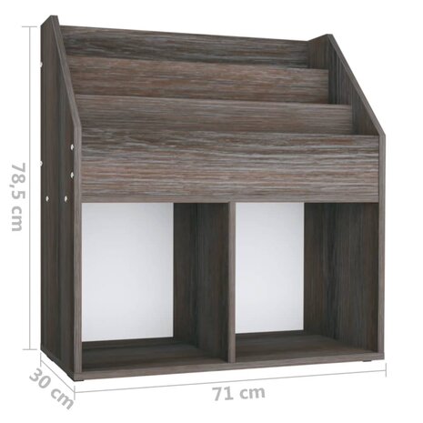 Kindertijdschriftenrek 71x30x78,5 cm hout grijs en eikenkleur