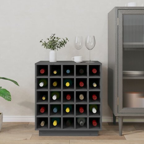 Wijnkast 55,5x34x61 cm massief grenenhout grijs