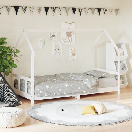 Kinderbedframe 90x200 cm massief grenenhout wit