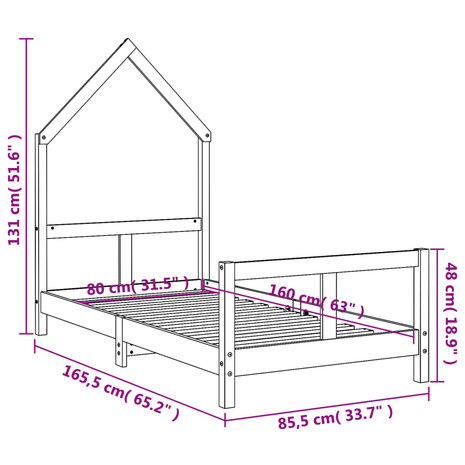 Kinderbedframe 80x160 cm massief grenenhout zwart