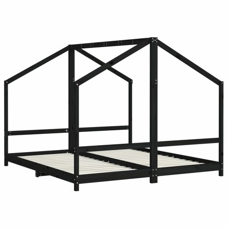 Kinderbedframe 2x(90x200) cm massief grenenhout zwart
