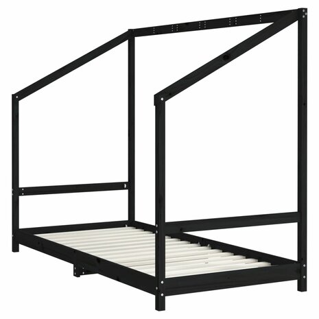 Kinderbedframe 2x(90x200) cm massief grenenhout zwart