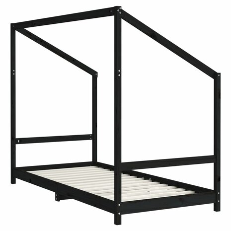 Kinderbedframe 2x(90x200) cm massief grenenhout zwart