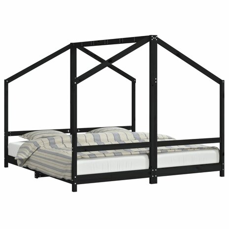 Kinderbedframe 2x(90x190) cm massief grenenhout zwart
