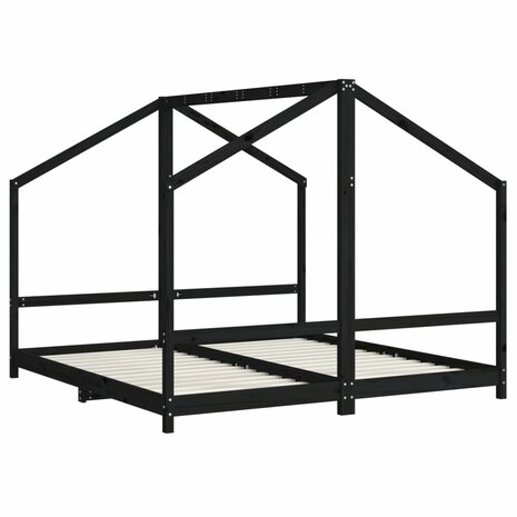 Kinderbedframe 2x(90x190) cm massief grenenhout zwart